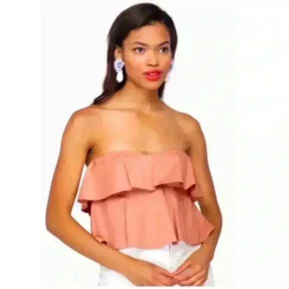 Rebecca Taylor Tops - Rebecca Taylor Top Womens Sz 8 Cropped Strapless Ruffle Cotton Sateen Blush Pink